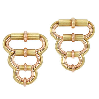 Lot 467 - Pair of Retro Two-Color Gold Clips, Cartier