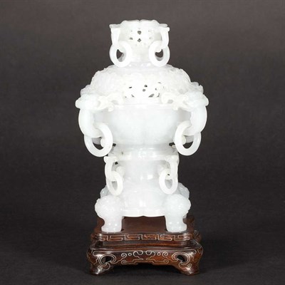 Lot 289 - Chinese Jadeite Censer The shaped form carved...