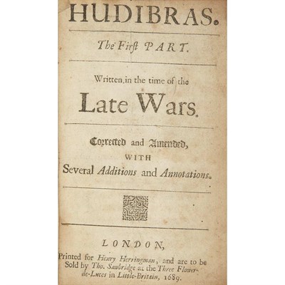 Lot 120 - [BUTLER, SAMUEL] Hudibras. London: printed for...