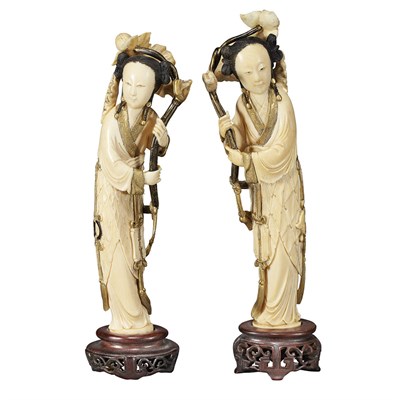 Lot 123 - Pair of Chinese Ivory Maidens 18th/19th...