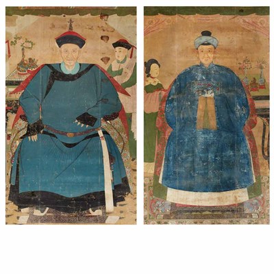 Lot 155 - Chinese School Qing Dynasty Pair of ancestoral...