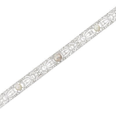 Lot 569 - Belle Epoque Platinum, Button Pearl and Diamond Bracelet