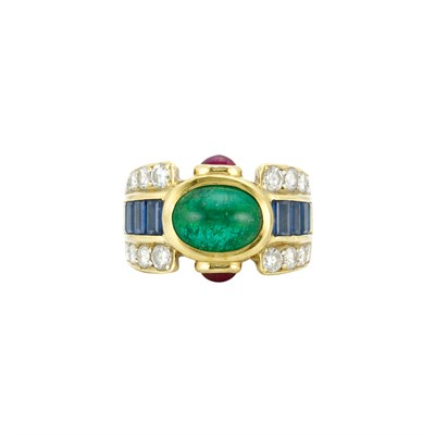 Lot 312 - Gold, Cabochon Emerald and Ruby, Sapphire and Diamond Ring