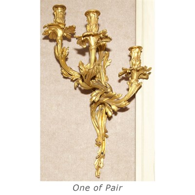Lot 252 - Pair of Louis XV Style Gilt-Bronze Three-Light...