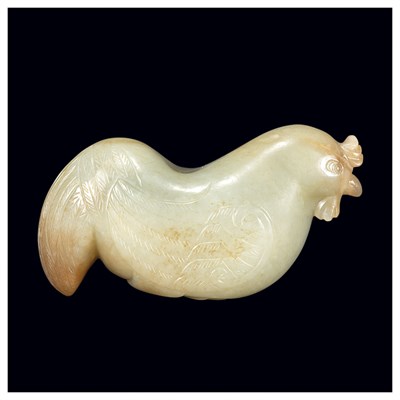 Lot 194 - Chinese Celadon Jade Rooster Carved with the...