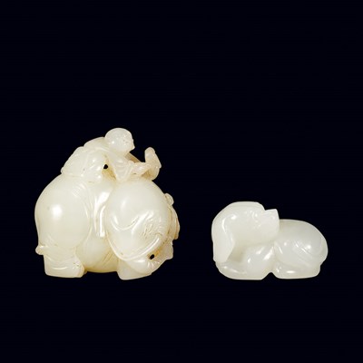 Lot 291 - Four Chinese Celadon Jade Animal Groups Three...