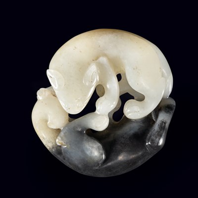 Lot 388 - Chinese Black and White Jade Group Carved as...