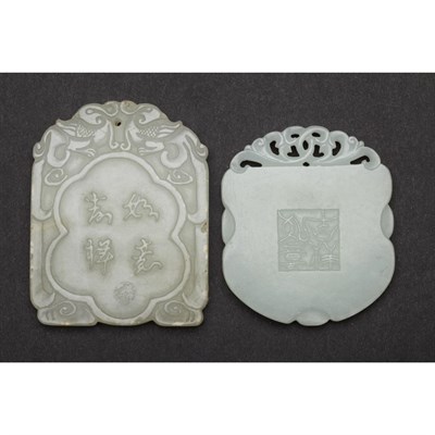 Lot 228 - Two Chinese Celadon Jade Plaques Qing Dynasty...