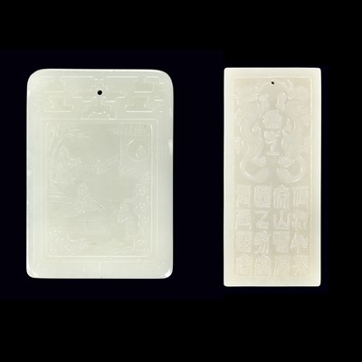 Lot 307 - Two Chinese Celadon Jade Plaques Both of...