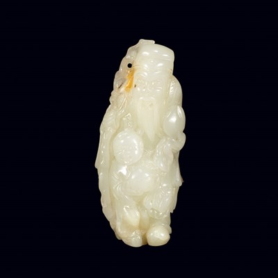 Lot 364 - Chinese Celadon Jade Shoulao and a Boy The...