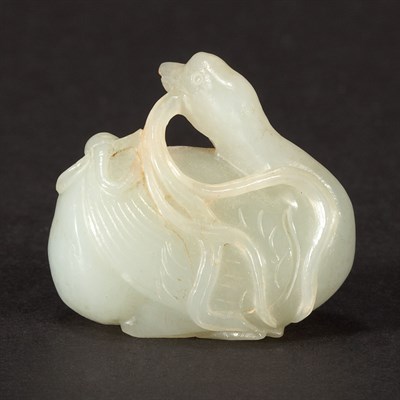 Lot 230 - Chinese Pale Celadon Jade Goose Carved resting...