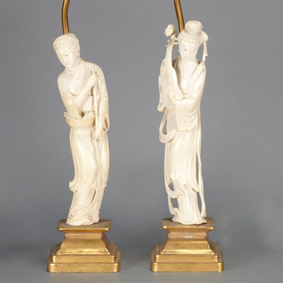 Lot 149 - Two Chinese Ivory Maidens 19th Century Each...