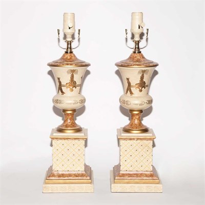 Lot 364 - Pair of Chinoiserie Decorated Tole Lamps...