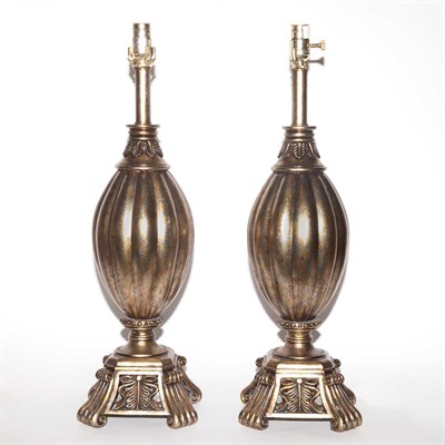 Lot 283 - Pair of Gilt-Wood Gourd-Form Lamps Height 20...