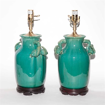 Lot 357 - Pair of Turquoise Glazed Porcelain Lamps...