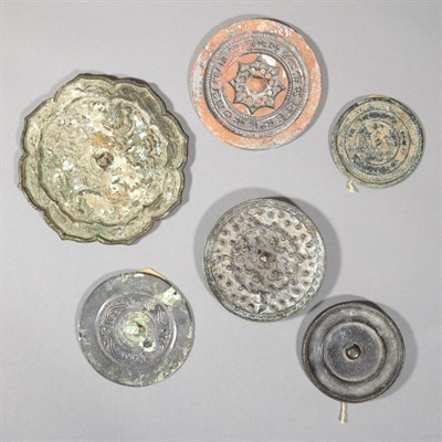 Lot 87 - Group of Six Chinese Bronze Mirrors Han-Tang...