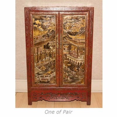 Lot 341 - Pair of Chinese Red Lacquer Cabinets Height 49...