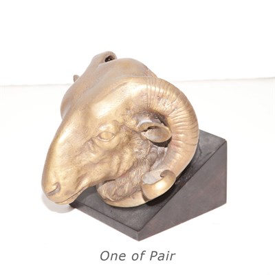 Lot 442 - Pair of Metal and Wood Rams Head Bookends...