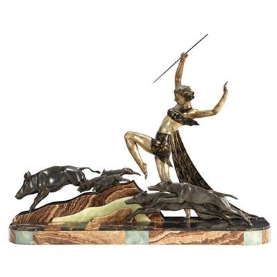 Lot 469 - French Art Deco Patinated-Spelter, Onyx and...