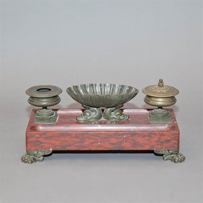 Lot 136 - Empire Style Bronze and Rouge Marble Inkstand...