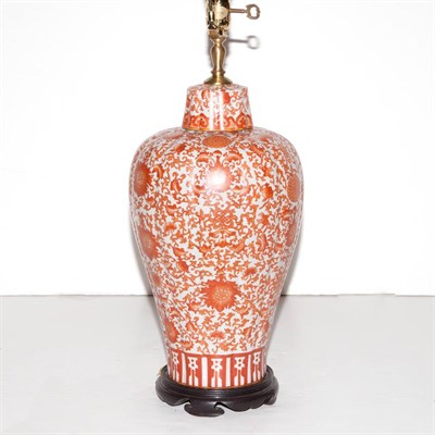 Lot 249 - Chinese Orange Glazed Porcelain Lamp Height 18...