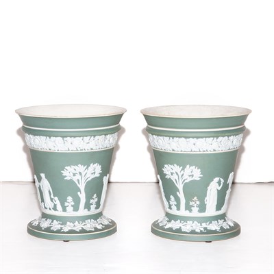 Lot 572 - Pair of Wedgwood Jasperware Jardinieres Height...