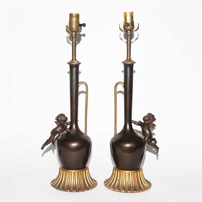 Lot 108 - Pair of Neoclassical Style Bronze Lamps Height...
