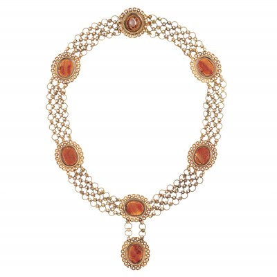 Lot 45 - Antique Gold and Carnelian Cameo Pendant-Necklace
