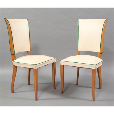 Lot 129 - Set of Six Vinyl Upholstered Fruitwood Dining...