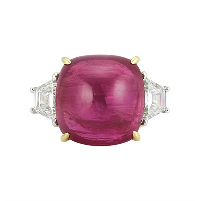 Lot 616 - Platinum, Gold, Cabochon Ruby and Diamond Ring