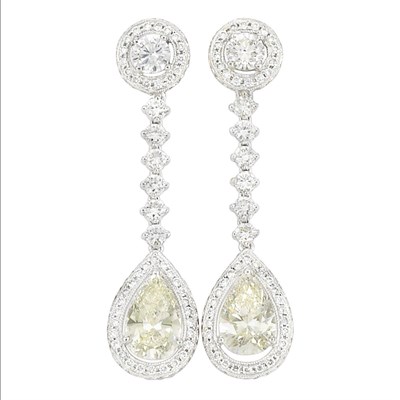 Lot 332 - Pair of White Gold and Diamond Pendant-Earrings