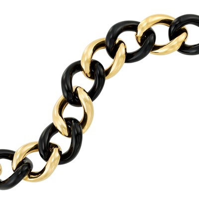 Lot 386 - Gold and Black Onyx Link Bracelet