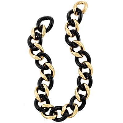 Lot 388 - Gold and Black Onyx Link Necklace