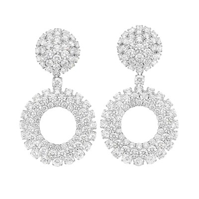Lot 536 - Pair of White Gold and Diamond Pendant-Earrings