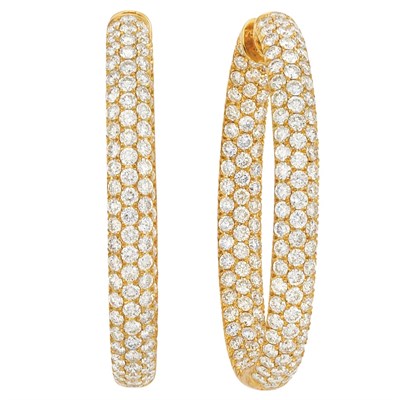 Lot 339 - Pair of Gold and Diamond Hoop Earrings