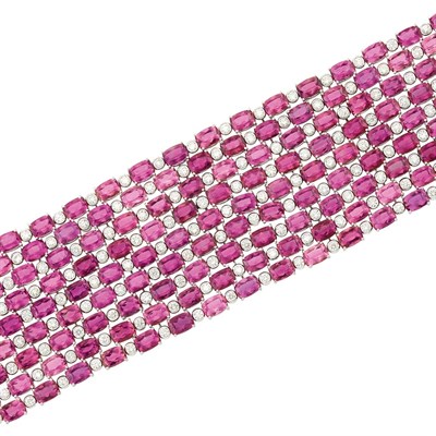 Lot 539 - White Gold, Rubellite and Diamond Cuff Bracelet