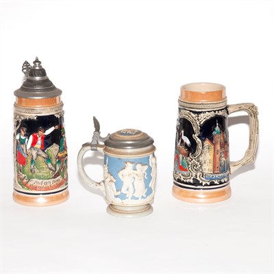 Lot 203 - Group of Four Beer Steins Height of tallest 9...