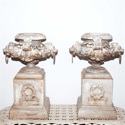 Lot 183 - Pair of White Painted Cast Iron Urns on...