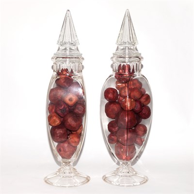 Lot 265 - Pair of Colorless Glass Covered Jars Height 26...