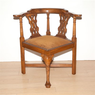 Lot 434 - George III Walnut Corner Chair With a curved...