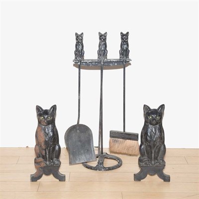 Lot 307 - Pair of Iron Cat-Form Andirons; And a Group of...