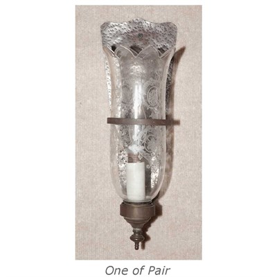 Lot 335 - Pair of Metal and Glass Single-Light Sconces...
