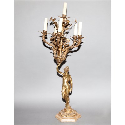 Lot 198 - Two Gilt-Metal Figural Six-Light Candelabrums...