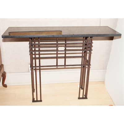 Lot 400 - Modern Marble Top Iron Console Height 36 1/2...