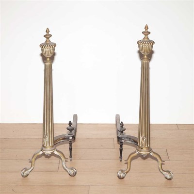 Lot 366 - Pair of Neoclassical Style Brass Andirons...