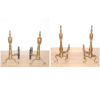 Lot 405 - Two Pairs of Brass Andirons Height of taller...