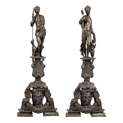Lot 120 - Pair of Italian Baroque Style Bronze Andirons...