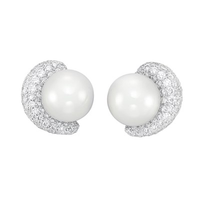Lot 249 - Pair of South Sea Cultured Pearl and Diamond Earrings, Cellino