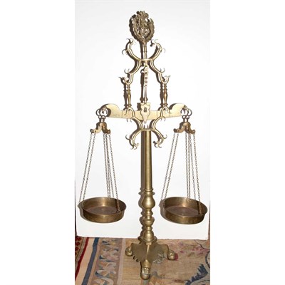 Lot 411 - Set of Brass Floor Scales Height 6 feet 1/2 inch.