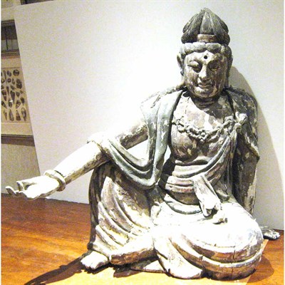 Lot 474 - Chinese Painted Wood Figure of Guanyin The...